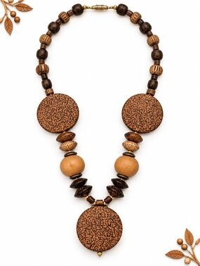 Vintage palmwood Brown Beaded boho  Necklace